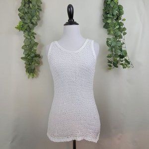 Eileen Fisher Spongy Cotton Tape Mesh Tank Top White Stretch XS X-small